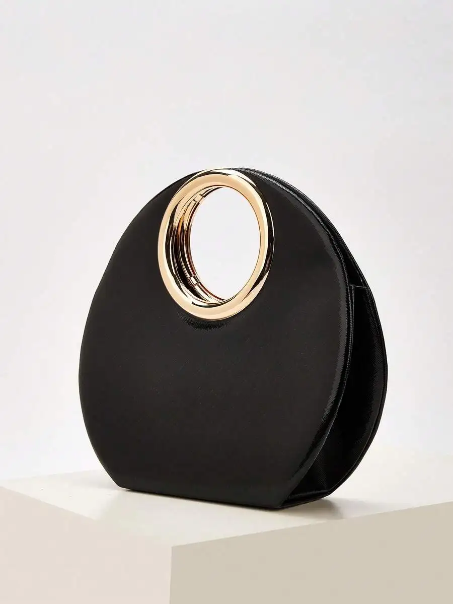 

Elegant Black Circular Clutch Bag Minimalist Evening Handbag For Party Wedding Formal Events