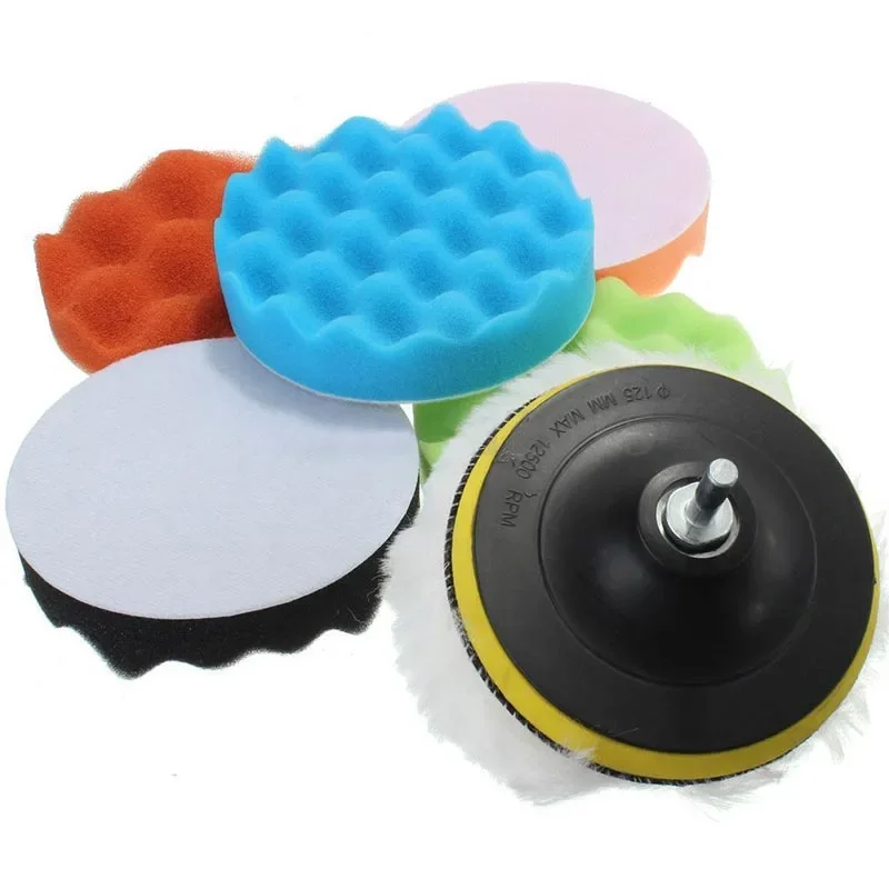 8pcs/set 3inch Buffing Sponge Pad Set Car Polishing Disc 75mm Auto Waxing Sponge Car Polisher Drill Adapter Cleaning Tool