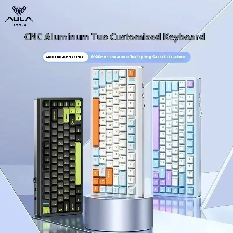 AULA M75 Mechanical Keyboards 2.4g Wireless Bluetooth Wired 3mode Keyboard Aluminum Customization RGB PC Gamer Desktop Gifts