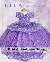 Lavender Purple Flower Girl Dress For Wedding Butterfly Beads Pearls Birthday Party Photoshoot Ball Gown Prom Customized