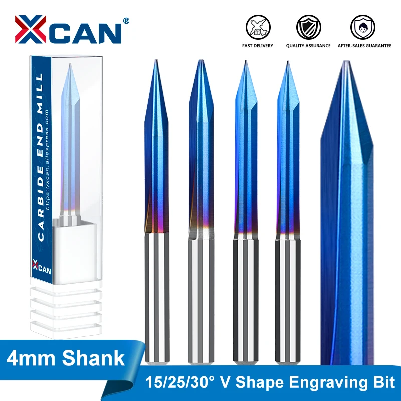 

XCAN Engraving Bit CNC Router Carving Bit 4mm Shank 15-30 Degrees V Bit CNC Cutter Carbide End Mill for Wood Milling Cutter