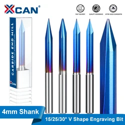 XCAN Engraving Bit CNC Router Carving Bit 4mm Shank 15-30 Degrees V Bit CNC Cutter Carbide End Mill for Wood Milling Cutter