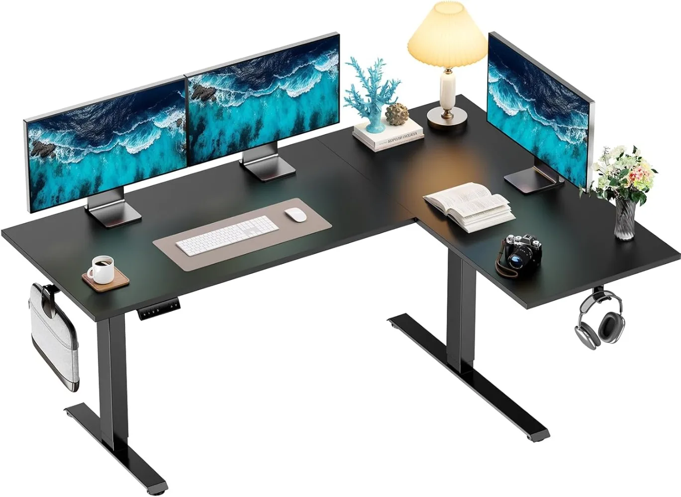 

L-Shaped Standing Desk, 71 x 48 inch Dual Motor Corner Standing Desk, Electric Height Adjustable Computer Desk with Cable