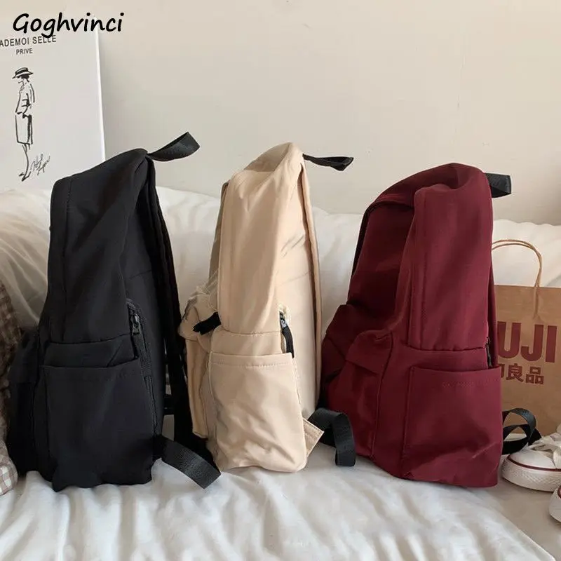 Backpacks Women Solid Black Large Capacity Backpack Trendy Ulzzang Harajuku Casual Zipper Waterproof Bag Students Japanese Style