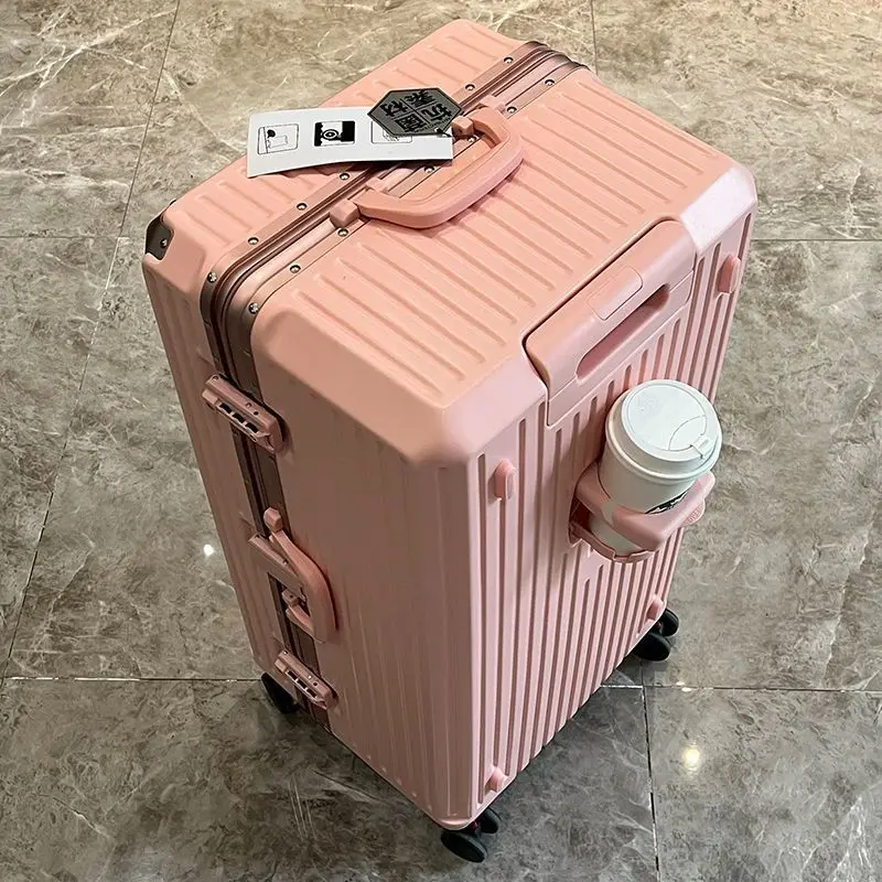 Suitcase Aluminum Frame Luggage with Cup Holder Suitcase Trip Cabin Travel Bags TSA Customs Lock Trolley Case 20/26/30 Inch