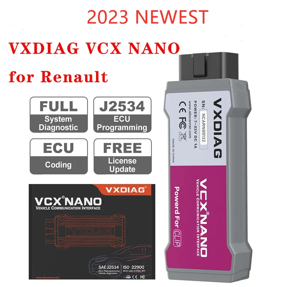 Best VXDIAG VCX NANO RVDIAG For Renault Can Clip OBD2 Car All System Diagnostic Scanner ECU Coding Programming Code Reader