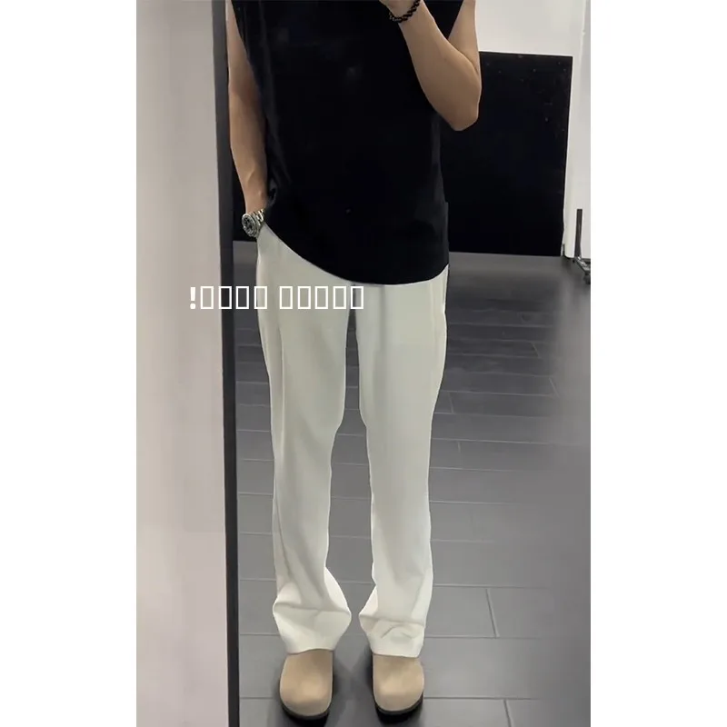 

Белые мужские летние тонкие брюки из ледяного шелка, высококачественные, струящиеся, прямые, слегка расклешенные, из полиэфирного волокна