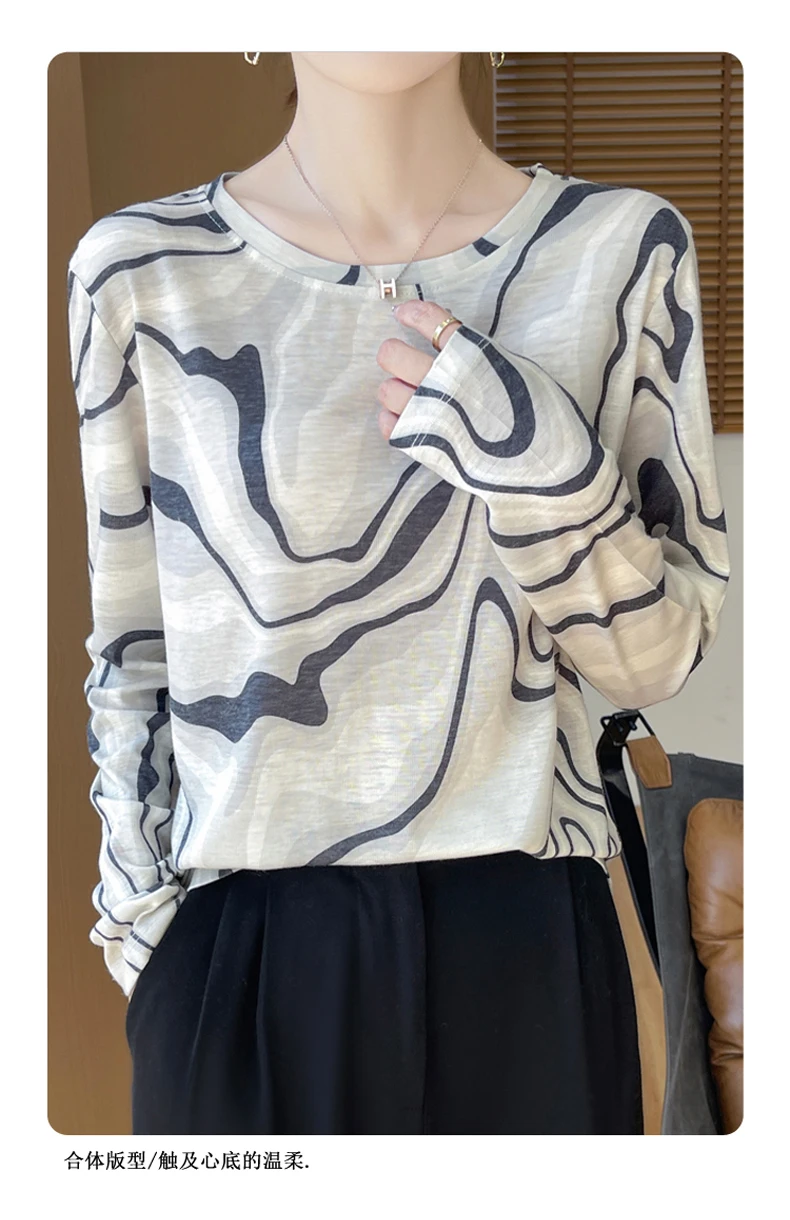 2025 New Summer Thin Silk Knitted Short-sleeved T-shirt Women's Sleeveless Wool Loose Printed T-shirt