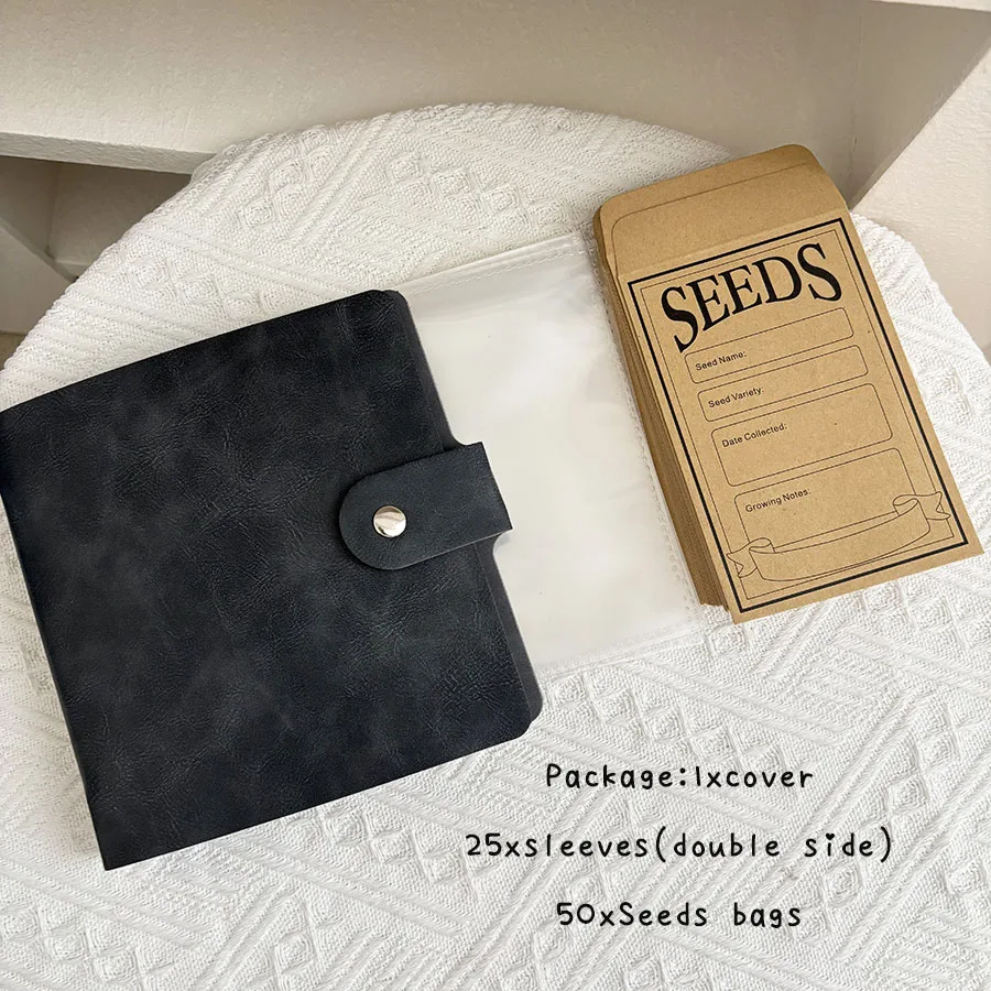 1 Set Loseblatt-Sammelbuch, PU-Samenbeutel mit 50 Taschen, quadratisch, 2 Löcher, Binder, Pflanzensamen, Aufbewahrung, Umschläge, Organizer, Halter – Detail 16