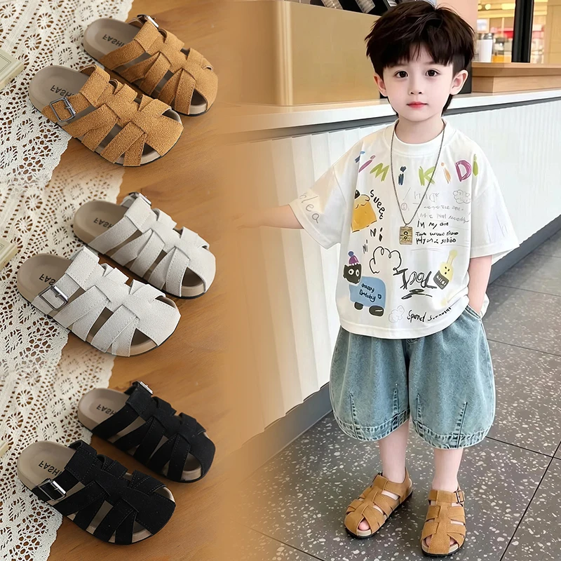 

Kids Woven Slip-On Slippers 2026 Summer Causal Outdoor Shoes for Boy Girl Beach Non-slip Children Hollow-out Slippers Breathable