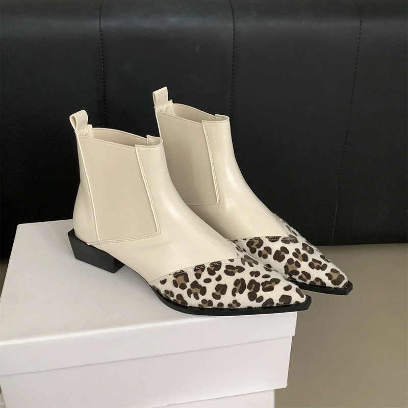 

ZOOKERLIN 2024 Spring Autumn New British Woman Boots Pointed Zipper Leopard Ankle Boots For Women Genuine Leather Women Shoes