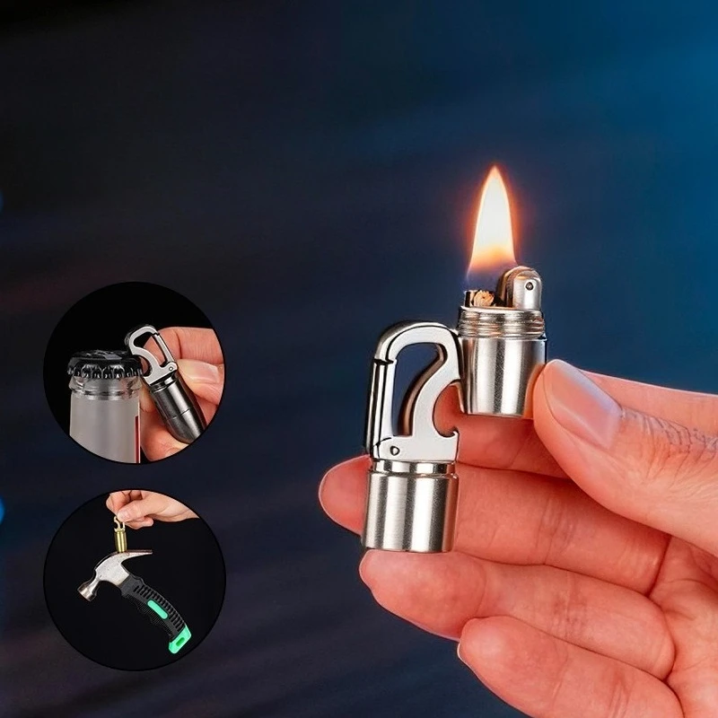 

Mini Grinding Wheel Keychain Lighter Portable Inflatable Lighter Powerful Magnet Bottle Opener Men's Outdoor Survival Tool