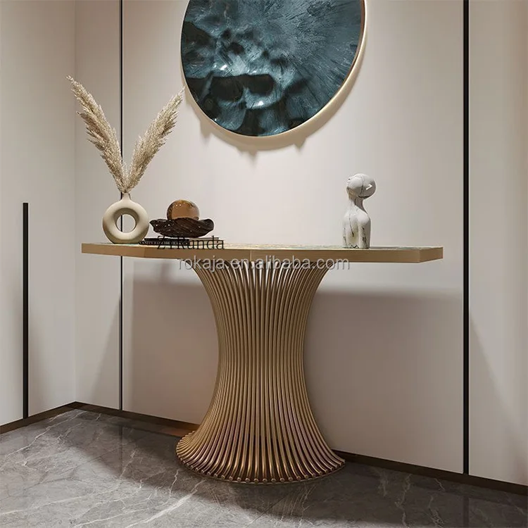 Unique Design Console Table Gold Stainless Steel Base Decorative Table Living Room Furniture view 3