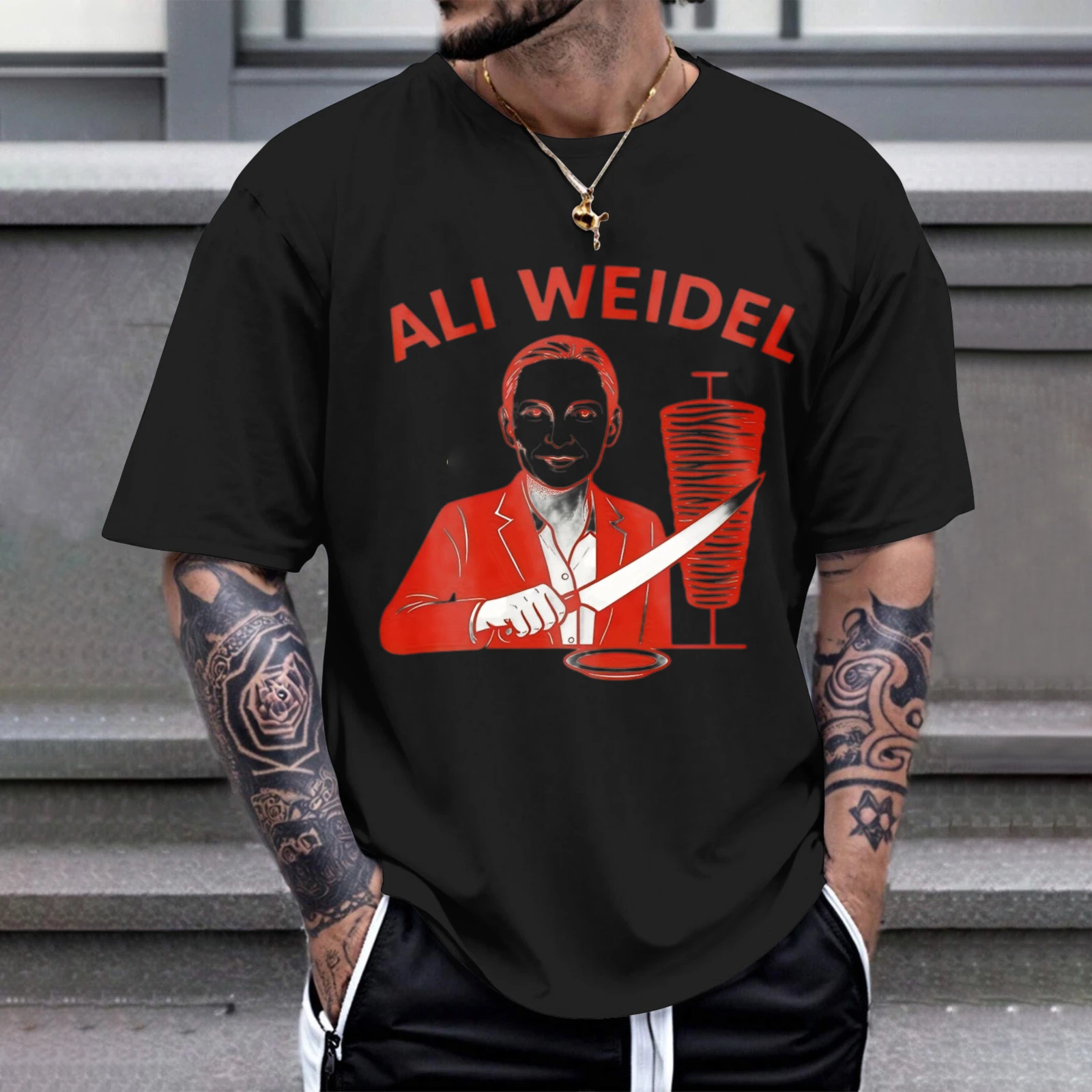 Herren-T-Shirt Ali Weidel Knife Red eignet sich ideal für Freizeitkleidung, Partys und Karnevalsoutfits