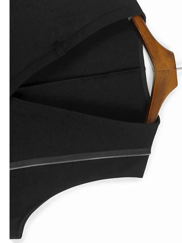 المرأة السوداء غير النظامية هيم الشريط حجم كبير سترة أنيقة جديدة الخامس طوق أكمام موضة المد ربيع الخريف #3