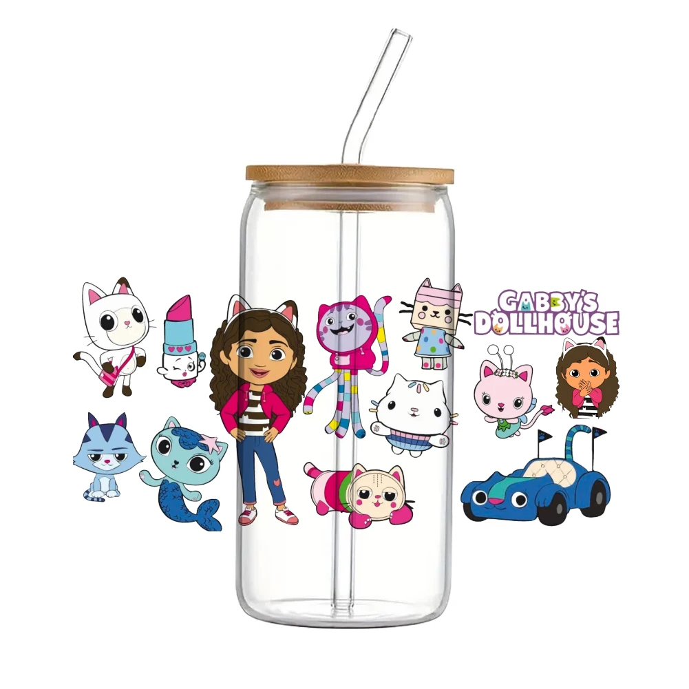 Uv dtf adesivo para meninas, bonecas bonitos dos desenhos animados, padrão kawaii, para 16oz Libbey copo de vidro, decalques impermeáveis, 11x24cm