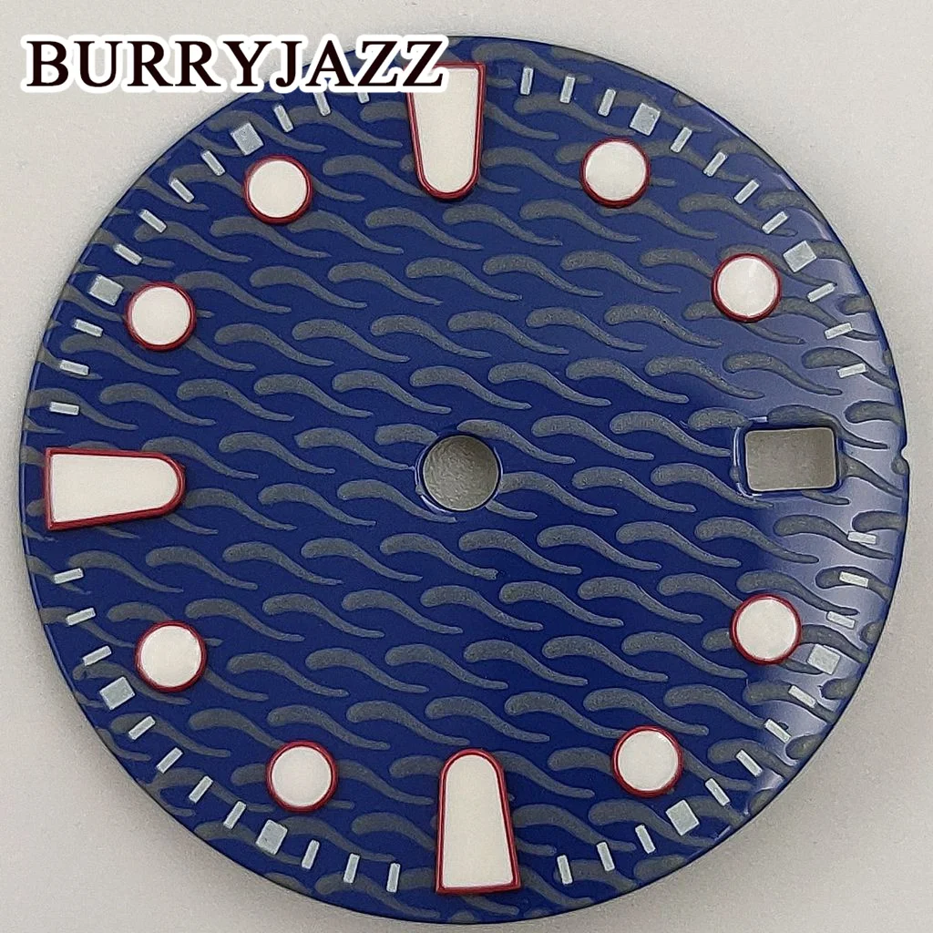 BURRYJAZZ 시계 다이얼, 블랙 그린 블루 다이얼, 로고 없음, NH35, 28.5mm