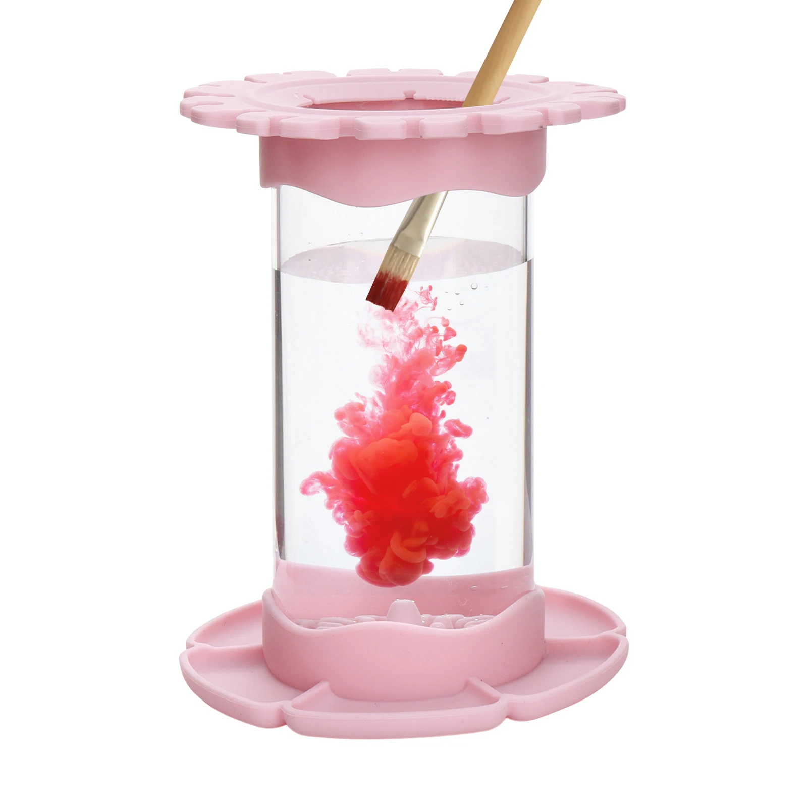 Silicone Pink Paint Brush Cleaner Art Transaprent Studio Rinse Cup Paintbrush All In One Multifunctional Classroom Outdoor Home