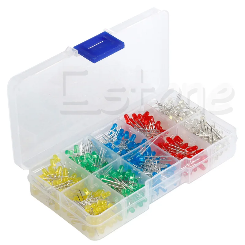 500Pcs 3mm LED Light White Yellow Red Blue Green Assortment Diodes DIY New