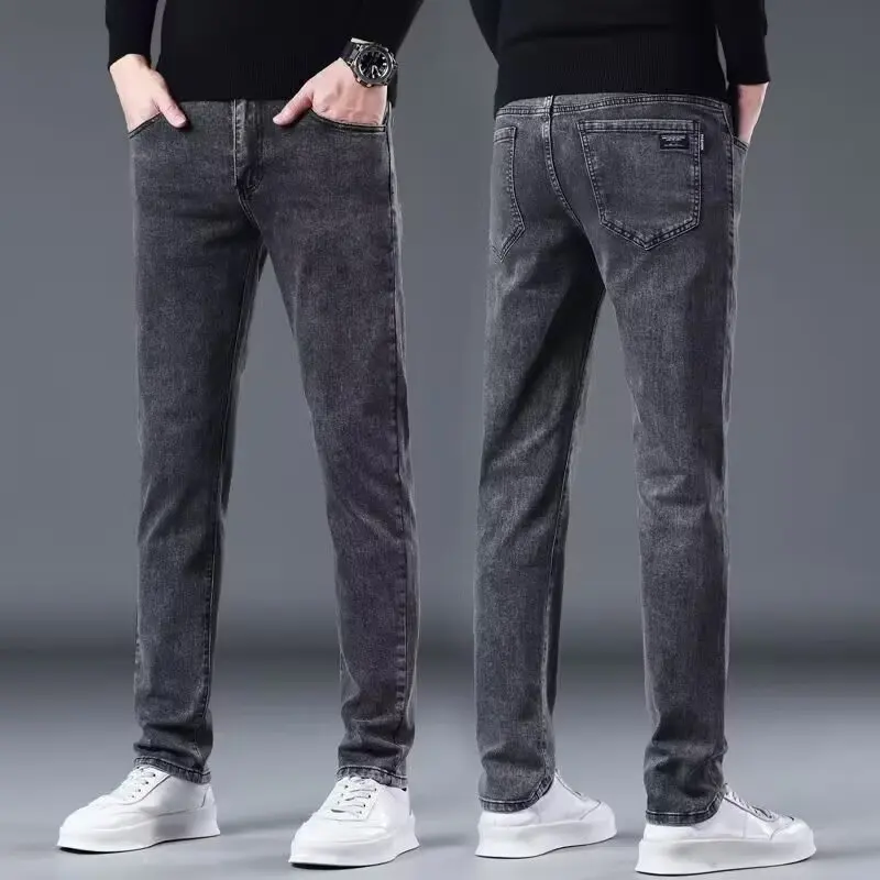 

High-end Non-fading Autumn High-stretch Jeans for Men's High-waist Straight-leg Pure Black Casual Versatile Slim Fit Pants Jean