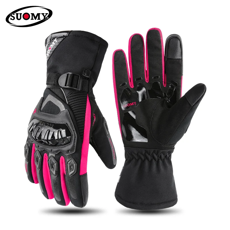 SUOMY Newest Winter Motorcycle Gloves Waterproof Windproof Moto Warm Gloves Purple Pink Cycling Ski Bike Screen Touch Moto Glove