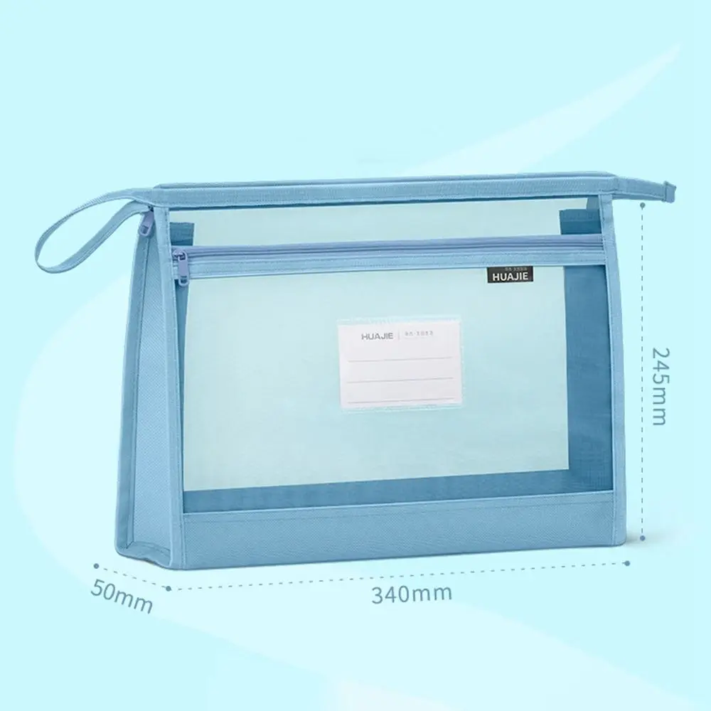 Mesh Mesh Zipper Pouch Bag Large Capacity Transparent Document Bag Portable Multifunctional Data Storage Bag