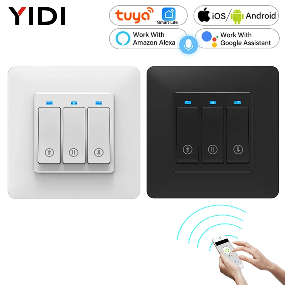 Tuya WiFi Smart Push Button Curtain Roller Blinds Shutter Switch, Remote Control Motorized Motor, Works with Alexa Google Home