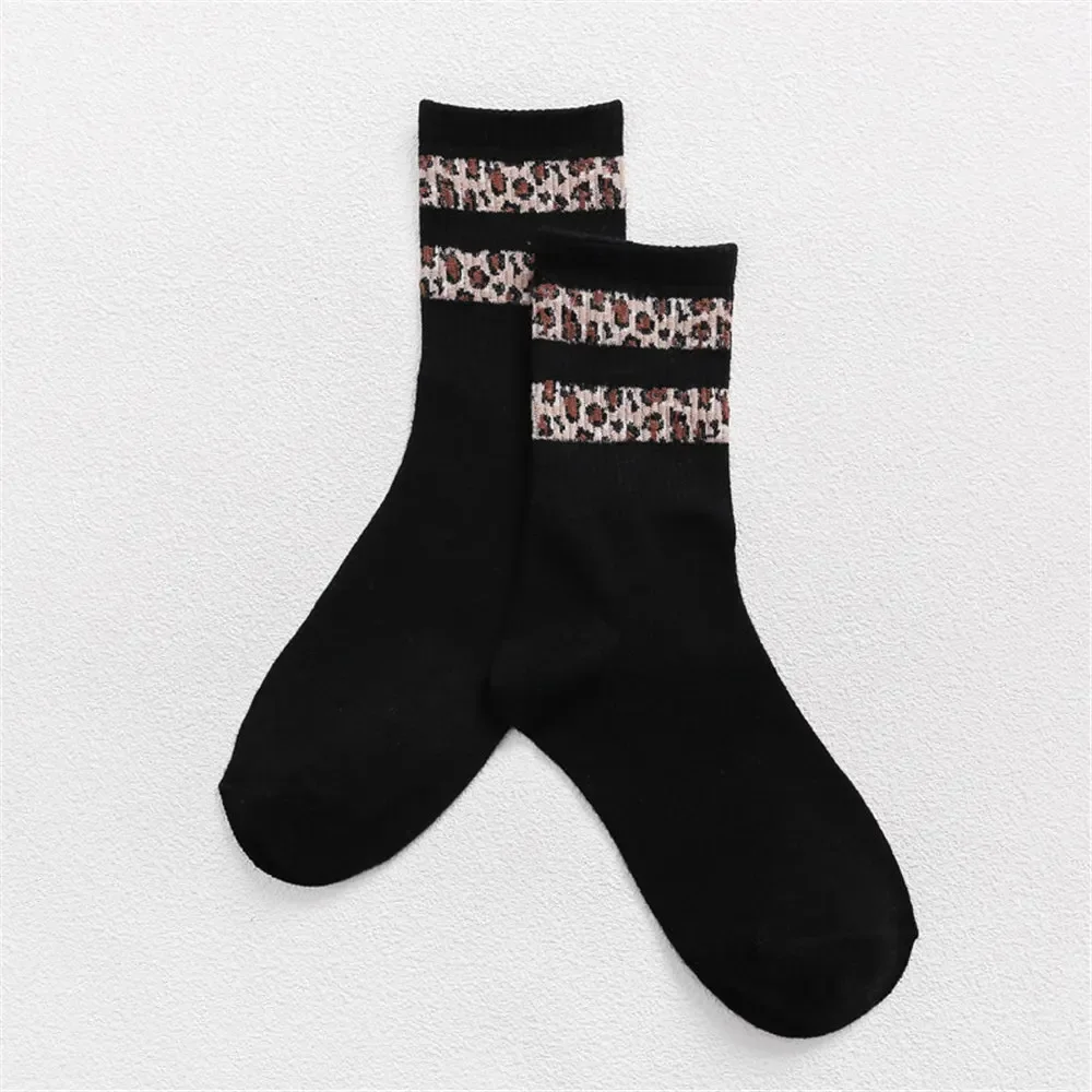 Spring Winter Women Socks Retro Fashion High Street Popular Leopard Stripe Socks Harajuku Cool Chaussettes Femmes Носки Женские