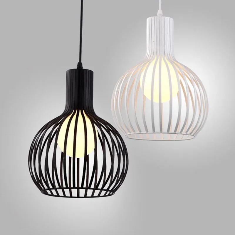 

Vintage Pendant Lights Black Iron Pendant Lamp Cage Hanglamp Kitchen Fixtures Dining Room Table avize luminaria Home Lighting