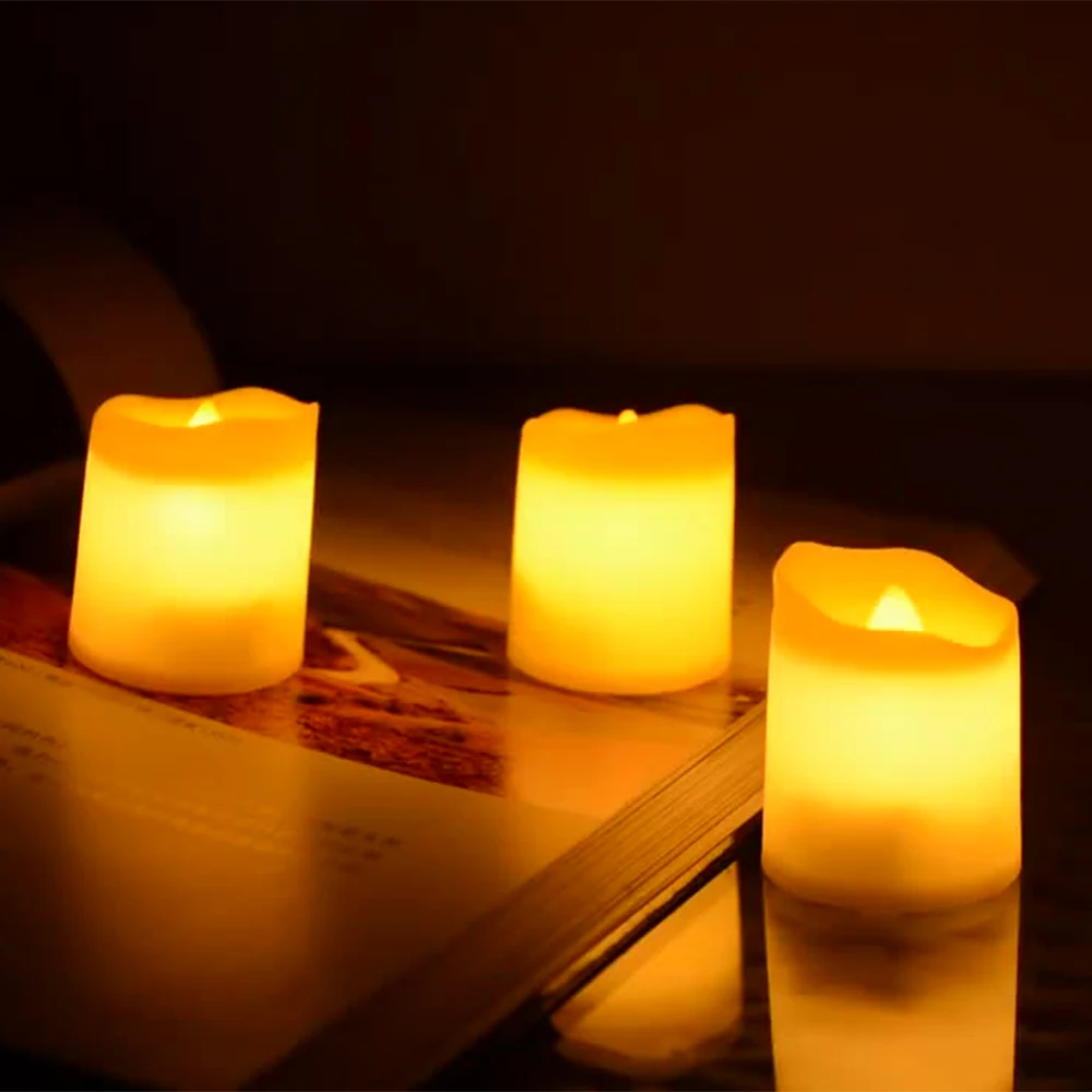 Conjunto de velas LED sem chama, luz criativa chá, vela branca quente sem chama, festa de Halloween e Natal, 24 unidades por conjunto