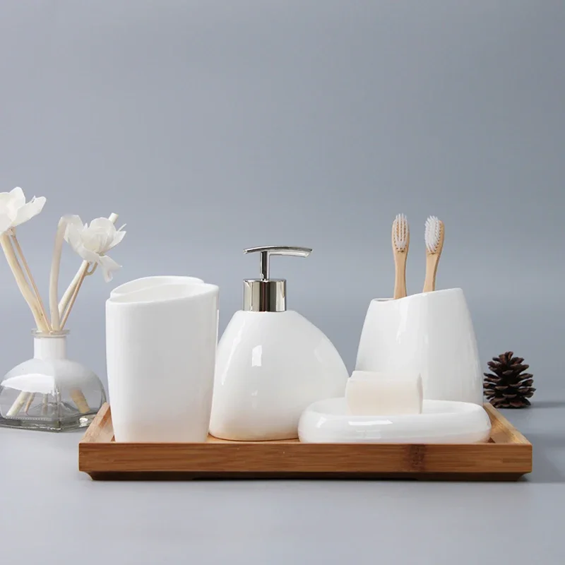 China ceramics Bathroom Accessories Set Soap Dispenser/Toothbrush Holder/Tumbler/Soap Dish tray Washing set Bathroom Products