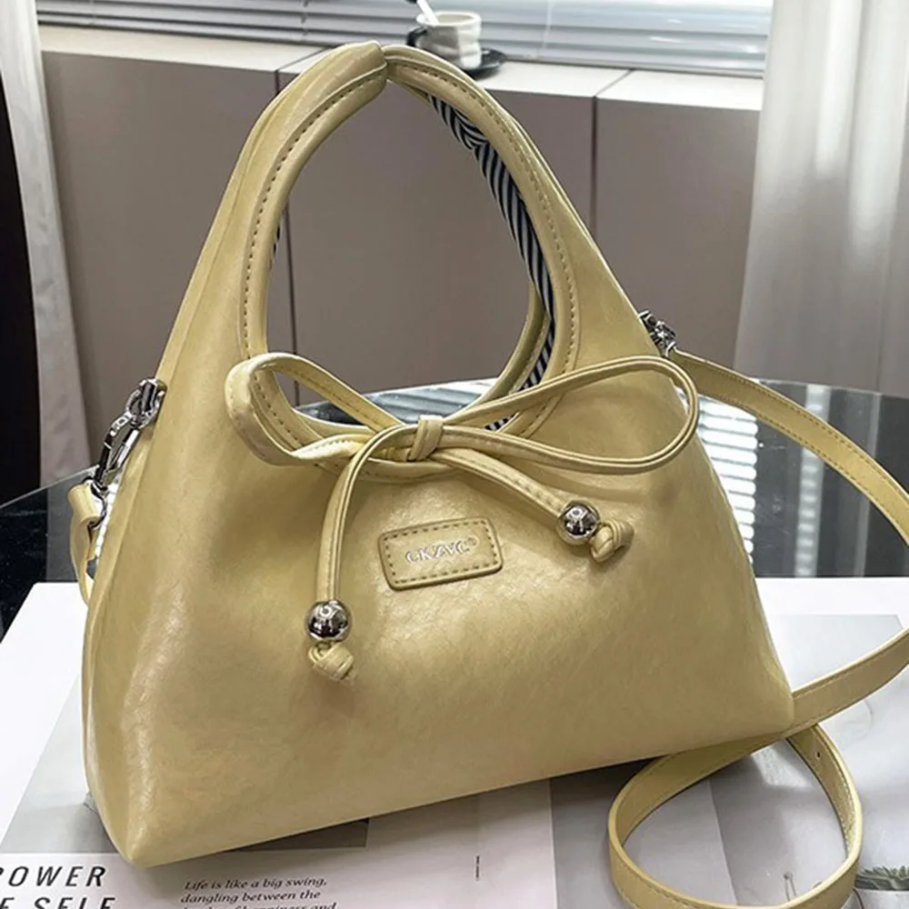 

Bow Tie Lace Up Solid Color Crossbody Bag Glossy Faux Leather Womens Shoulder Bag Simple Style Luxury Sling Bag for Women Use