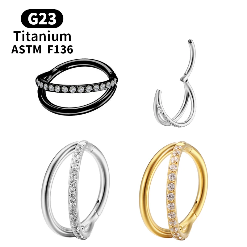 G23 Titanium Zircon Septum Clicker Black Nose Ring Daith Earring Hoop Hinged Segment Ear Cartilage Tragus Helix Piercing Jewelry