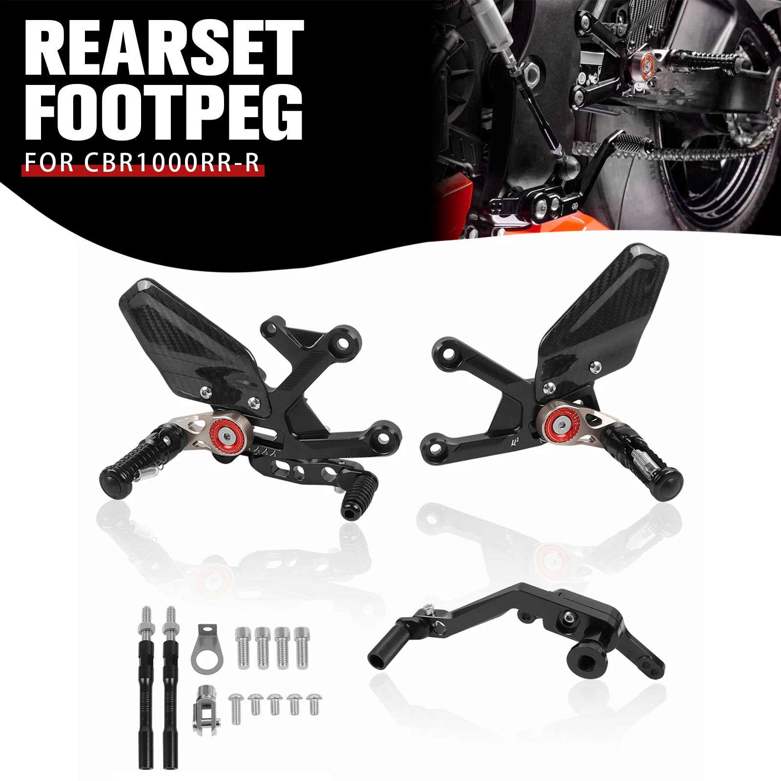 For Honda CBR1000RR-R CBR 1000 RR R CBR1000 RR R 2021-2024 Footpeg Rear Set Foot Pegs Pedal Footrest Heel Wing Adjuster Rearset