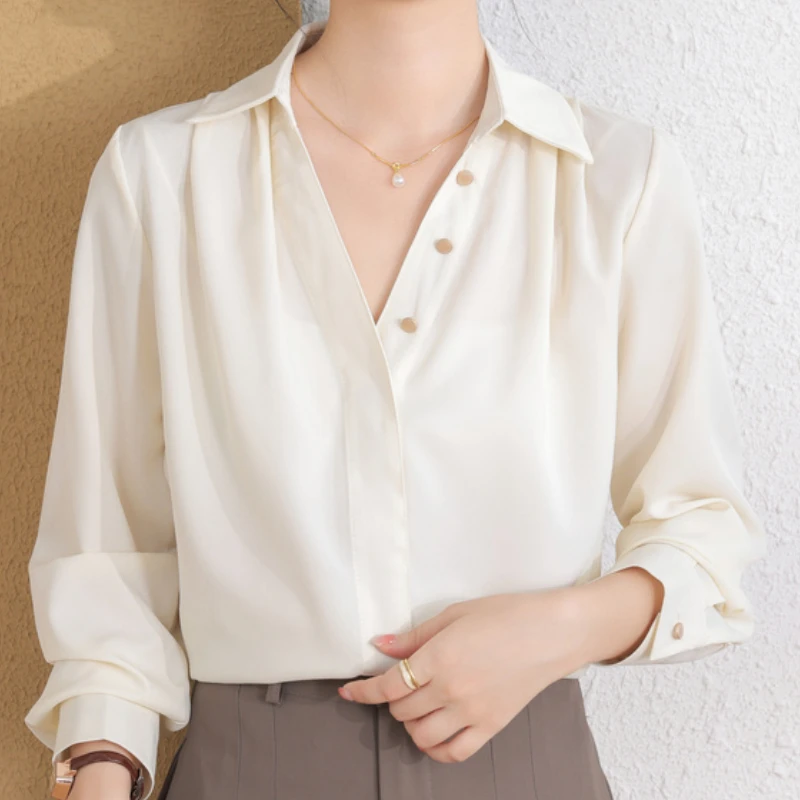 

Female Blusas Mujer Dropshipping Women Blouses and Tops Elegant Fashion Women's Long Sleeve Tops Solid Office Ladies Spliced