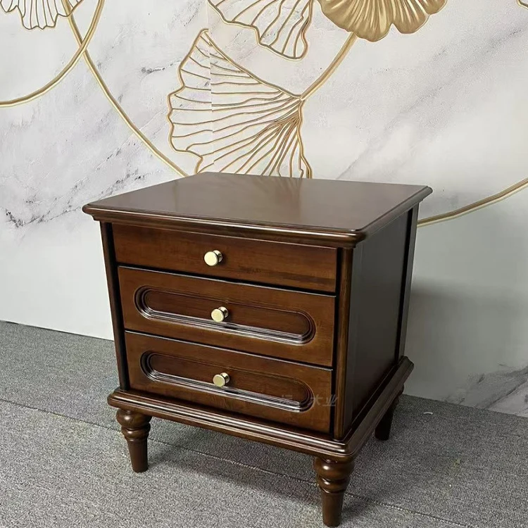 

Bedside table Household bedroom Three drawers Bedside table Walnut small storage locker