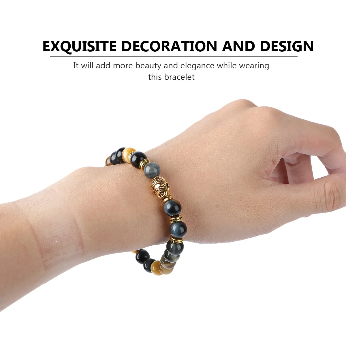 

Tiger-Eye Buddha Stretch Bracelet Durable Elastic Rope Fashion Beaded Wrist Chain for Gift Wrist Ornament Tiger-Eye Bracelet