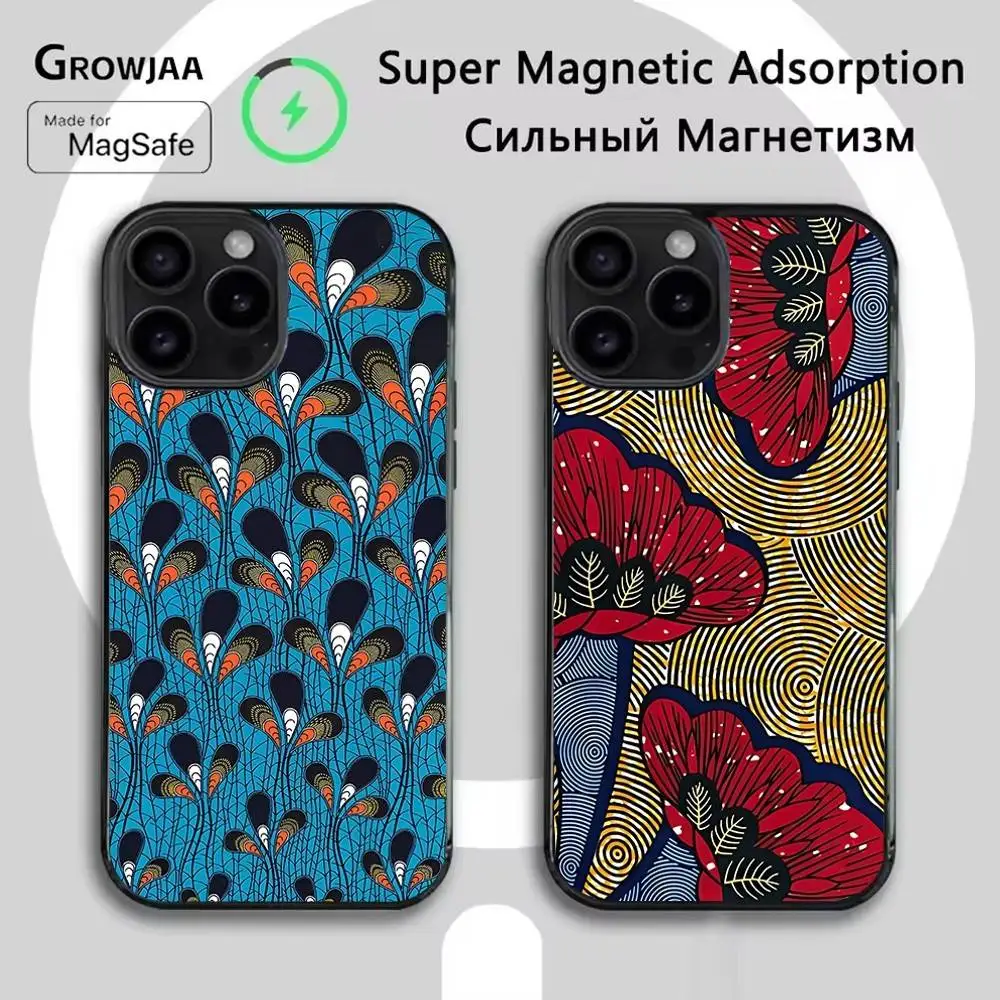 

African Fashion Fabric Phone Case For iPhone 16e,16,15,14,13,12,11,Plus,Pro,Max,Mini Magsafe Magnetic Wireless Charging