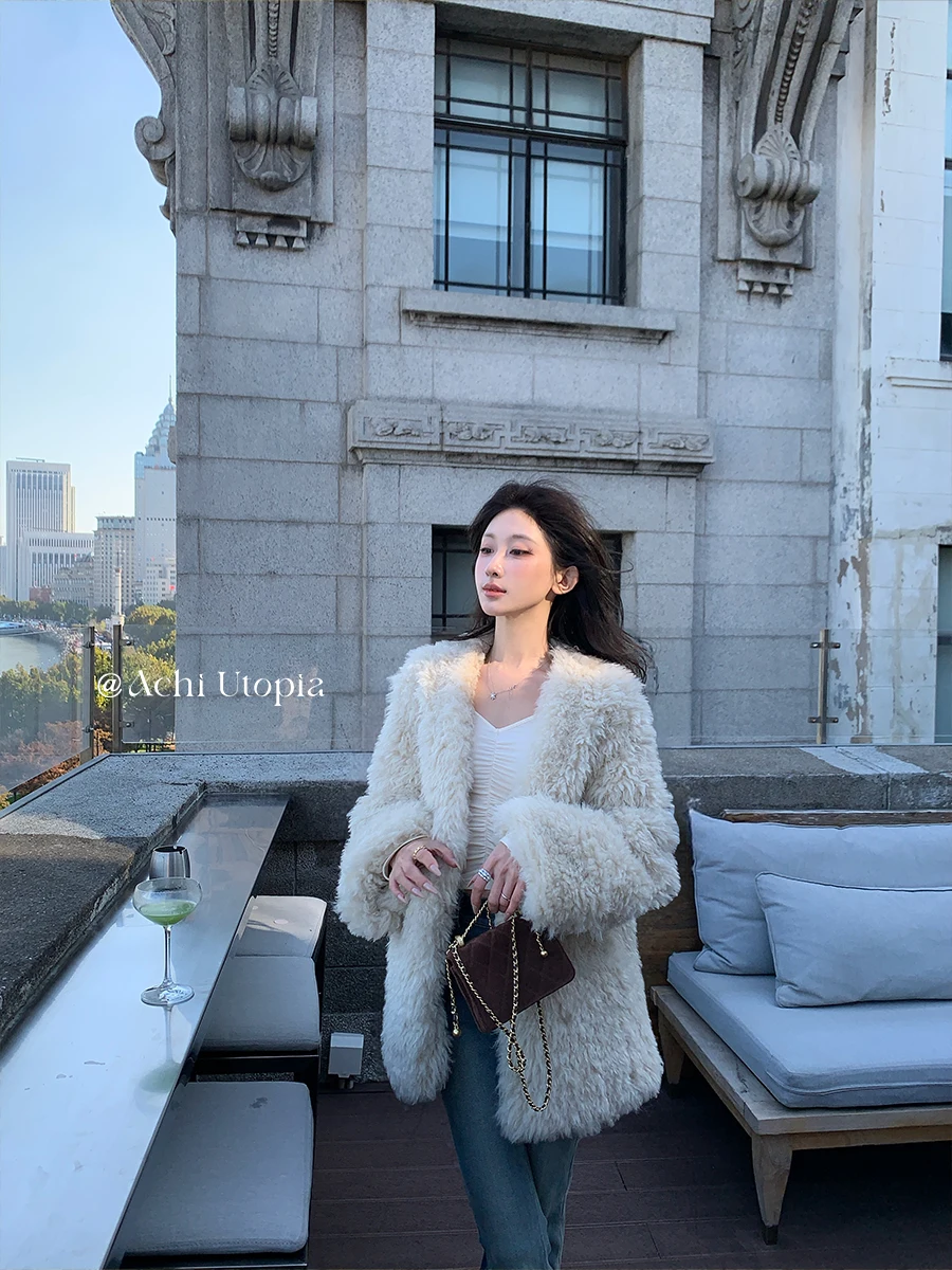 

Женское теплое пальто Achi White Tuscany из экологичного искусственного меха, класса люкс, с длинным ворсом, из полиэфирного волокна, свободного кроя