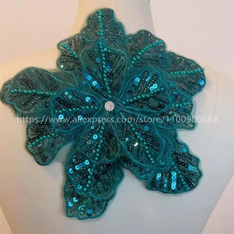 24CMX21CM, 22 Farben. Mehrschichtige bestickte, perlenbesetzte Pailletten-Großblumen, DIY-Kleidung, Mantel-Brustblume, Dekorations-Applikation. – Detail 14