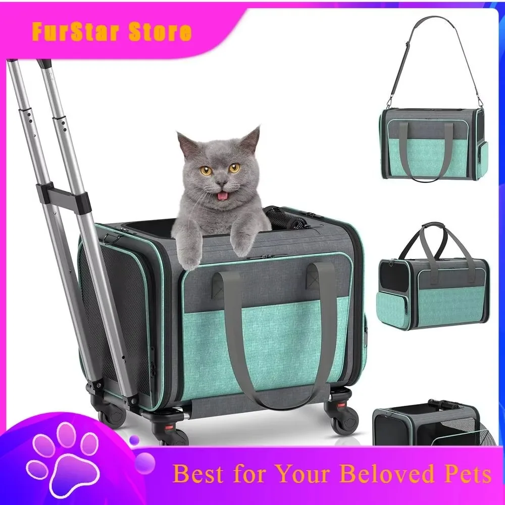 FurStarCat Carrier With Wheels Airline Approved: Expandable Rolling Dog Carrier For Small Dog Under 20lbs - Cat Soft Carrier Pet