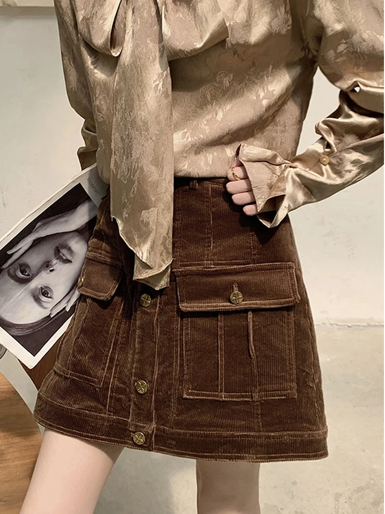 

Missneko Corduroy, винтажная женская юбка Overtone, рабочая одежда, юбка трапециевидной формы, однотонная смесь хлопка и полиэстера