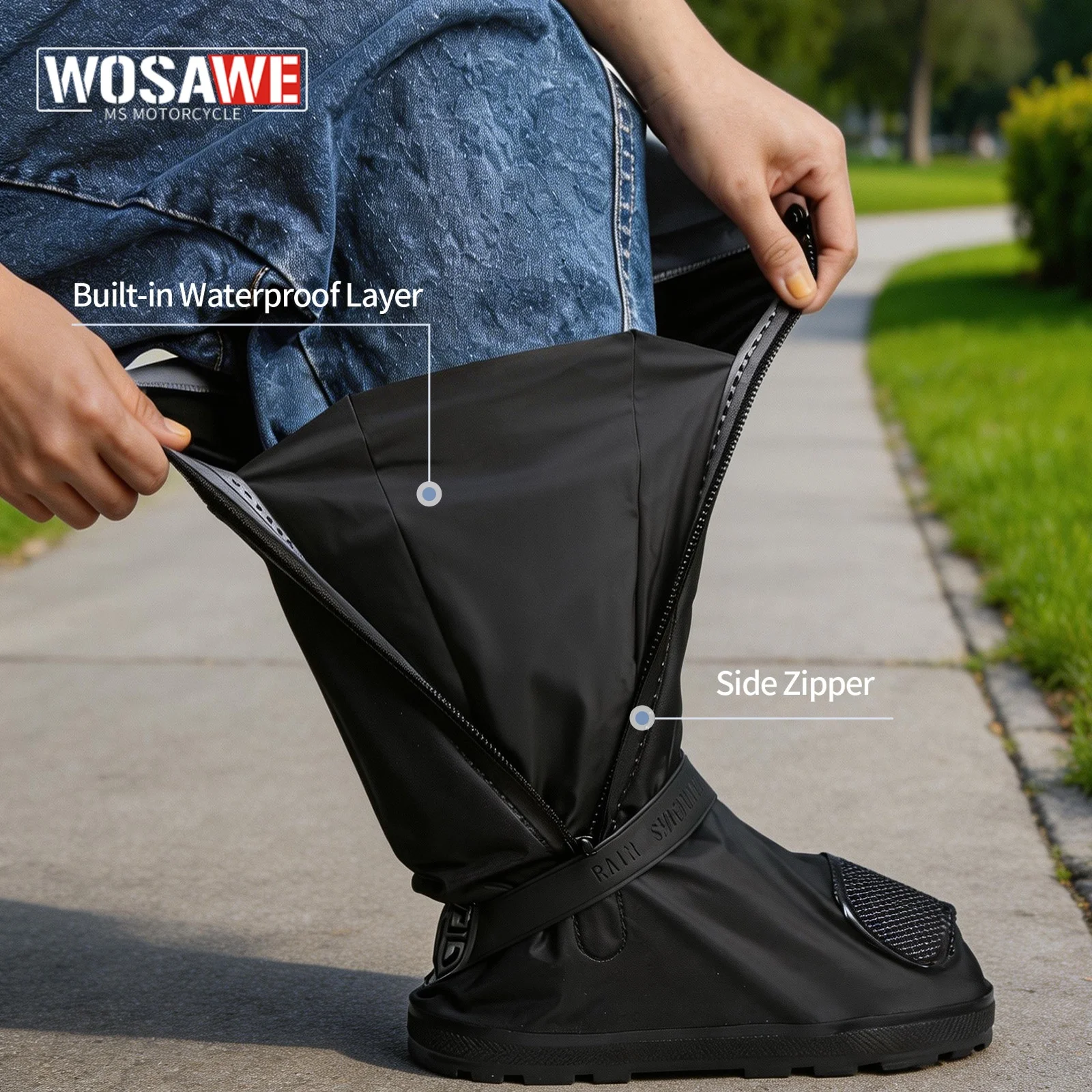 

WOSAWE Reusable Motorcycle Scooter Dirt Bike Rain Shoes Cover Non-Slip Boot Covers Unisex Bicycle Shoes Cover For Rainy Day
