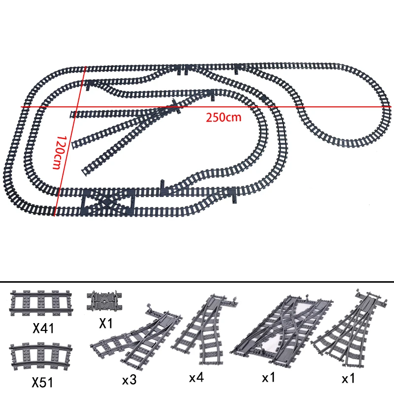 

MOC City Train Left Right Points Flexible Railway Electric Crossing Tracks Rails Forked Straight Curved Building Block Brick Toy