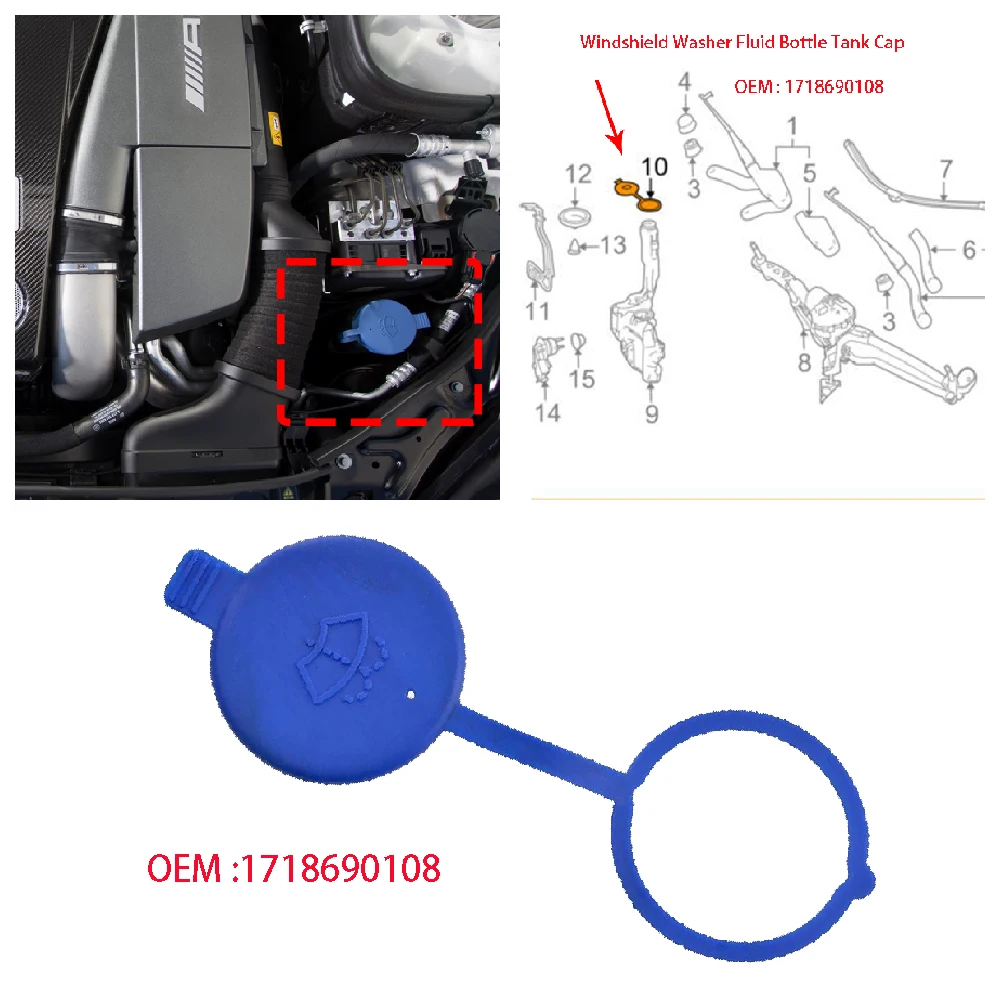 

1718690108 Car Accessories For Mercedes Benz W222 X222 W213 W166 X166 X253 C253 R172 Windshield Wiper Washer Fluid Reservoir Cap