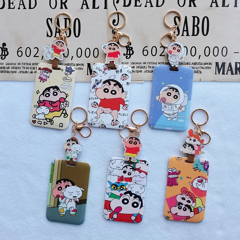 Anime Crayon Shin Chan Easy-pull Buckle Card Holder Cartoon Portable ID Cover Key Chain Cute Student Protective Case Gift