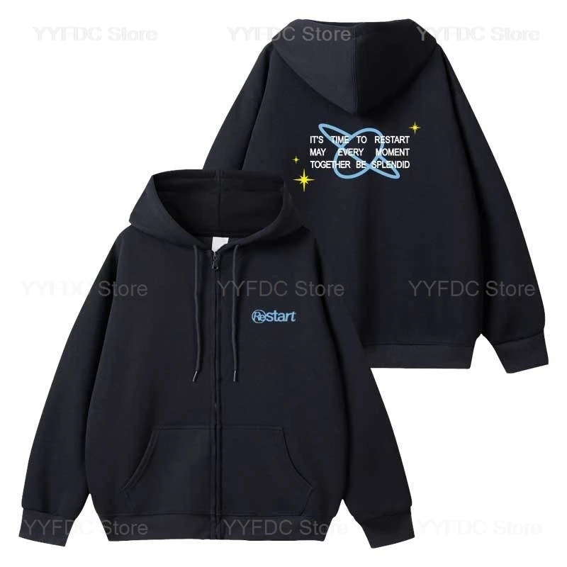 Super Junior Cho Kyu Hyun Restart Hoodies Kpop Fashion Space Planet Pattern Zipper Hoodie Women Men Korean Loose Sweatshirt Coat