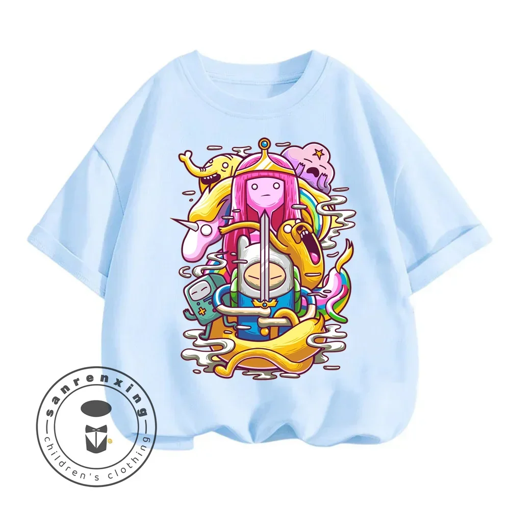 New Kids T-shirt 2024 Summer Clothing Boys Girls Adventure Time Short Sleeve T-shirt Top Printed Cartoon Kids Fashion T-shirt