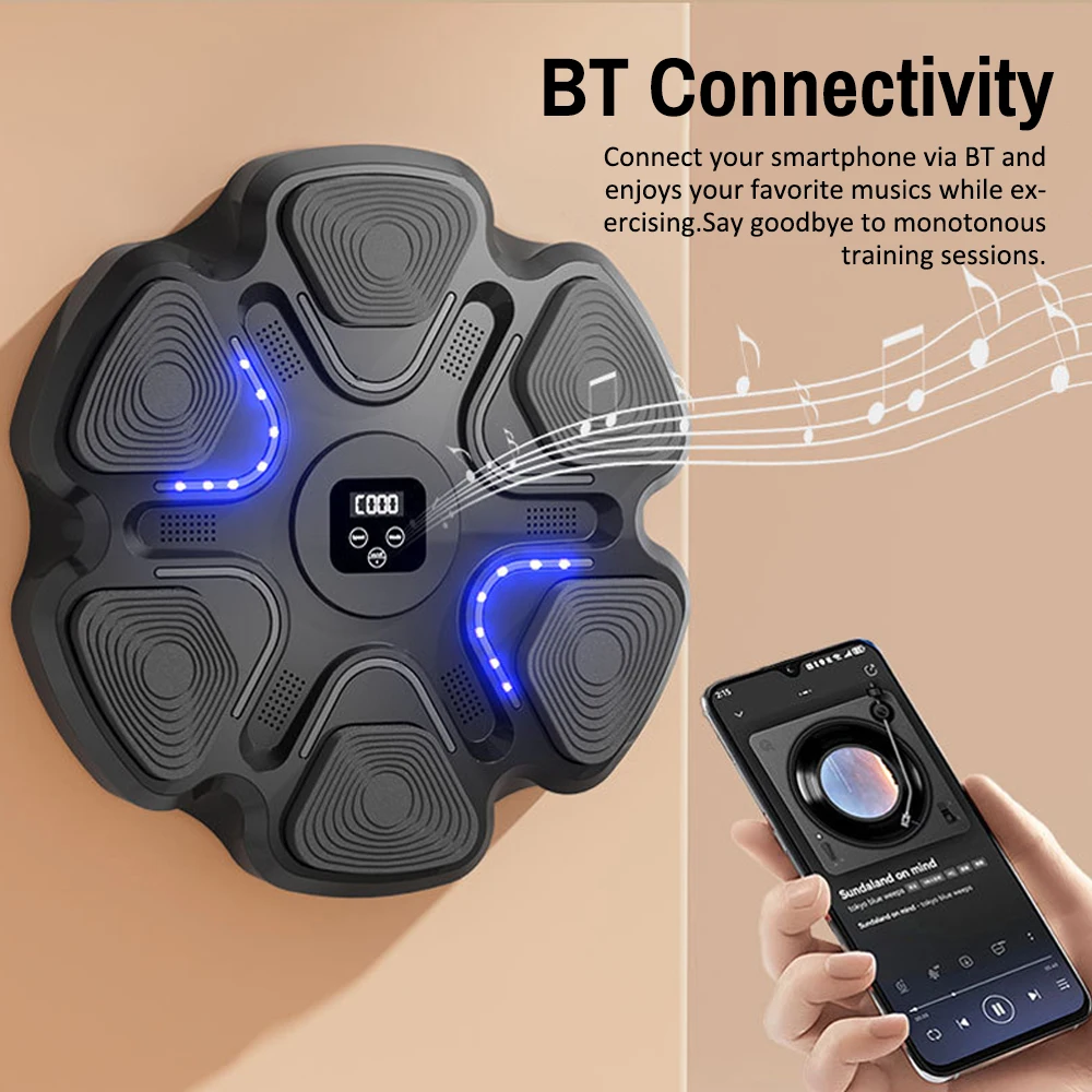 Smart Musical Boxing Machine with Gloves BT Wall-Mounted Boxing Target Focusing Training Equipment 9-Level Speed Adjustable