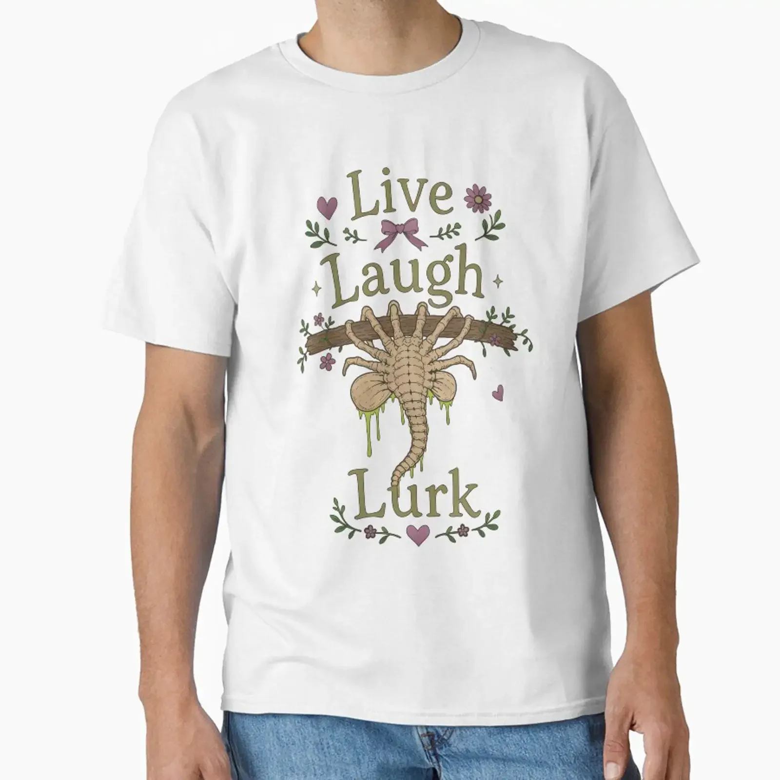 Alien Funny Facehugger Live Laugh Lurk Classic T Shirt vintage Washed Unisex Soft designer clothes Top For Everyday Wear